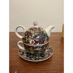 Grace Teaware Floral Tea for One Set Stacked Teapot Cup Saucer Fine Porcelain